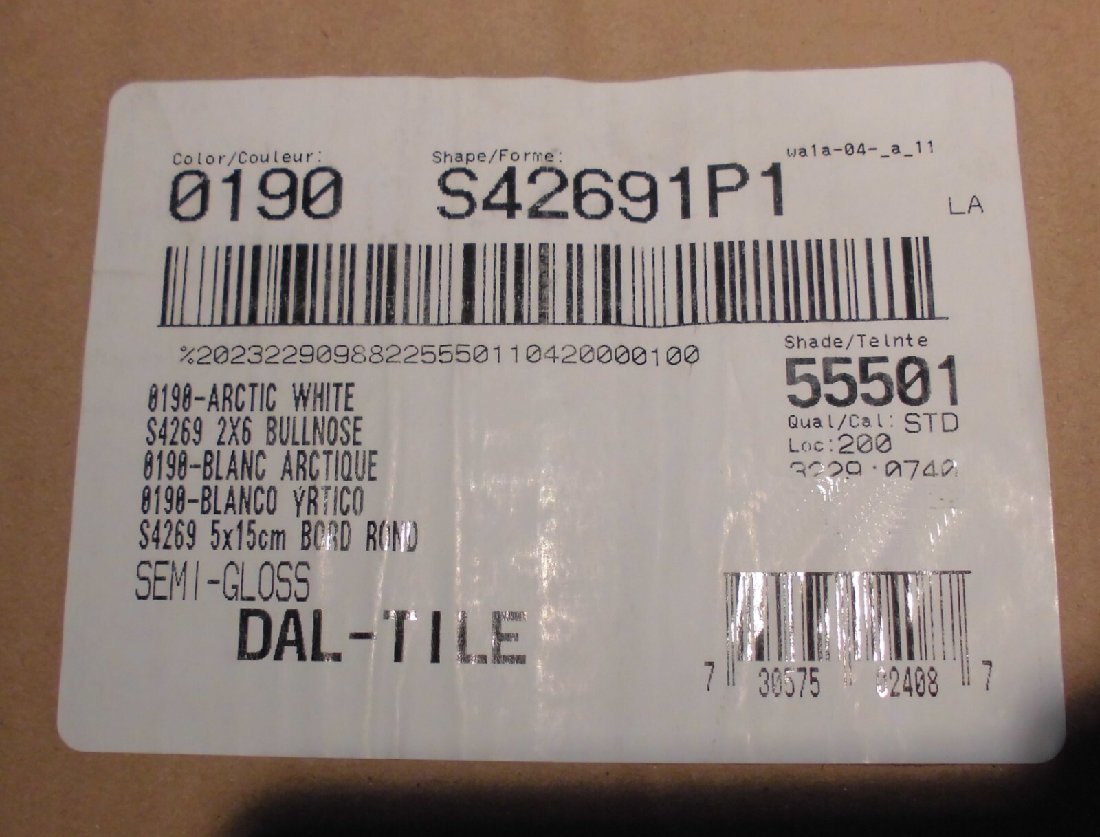 1 pc. Glossy Arctic White: 2″ X 6″ Bullnose Ceramic Tiles by Daltile, New Stock