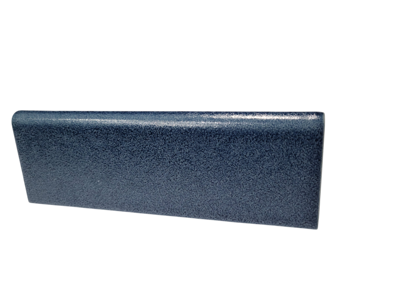 Blue Ceramic Bullnose Tile Subway Trim Crystalline Texture Mid Century Modern