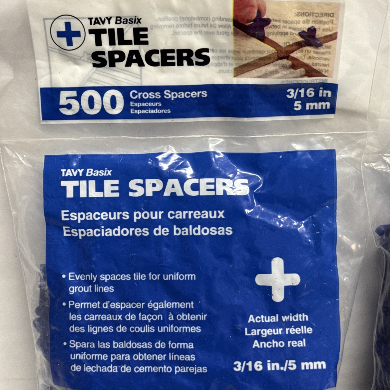 2 PACKS of 500 (1,000 Toal) Cross Tile Spacers TAVY Basix 3/16″ 5mm