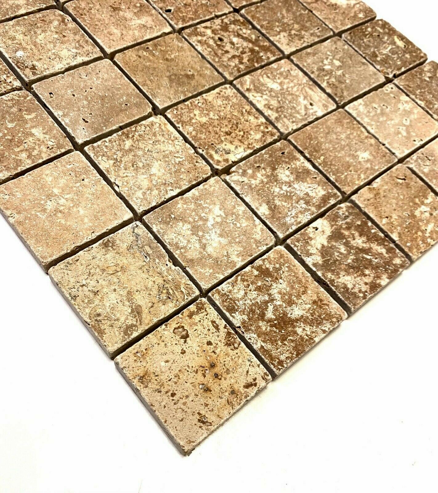 2×2 Noce Tumbled Aged Travertine Mosaic Tile Wall Floor