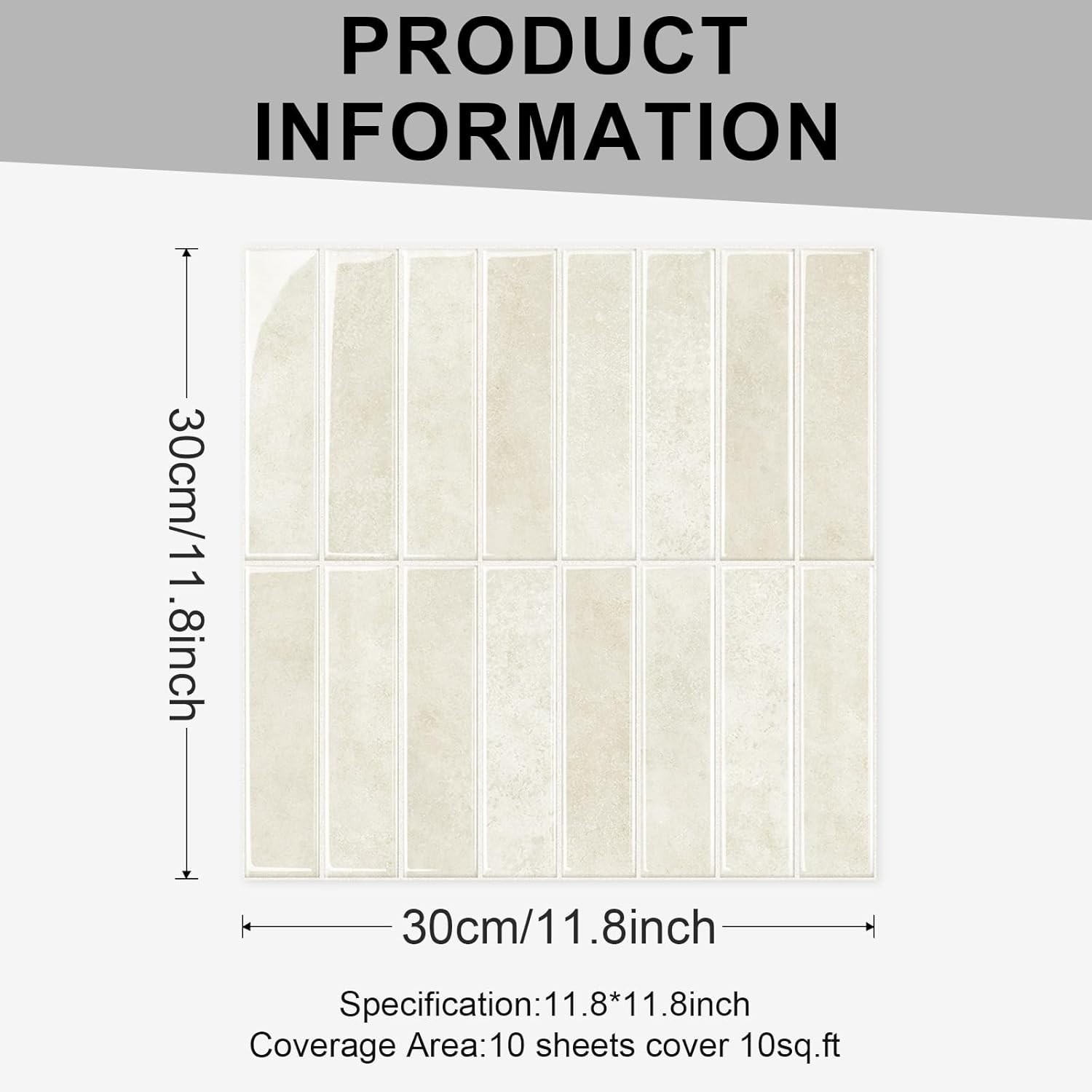 Beige 11.8×11.8in Peel & Stick Vinyl Backsplash Title (10 Sheets)