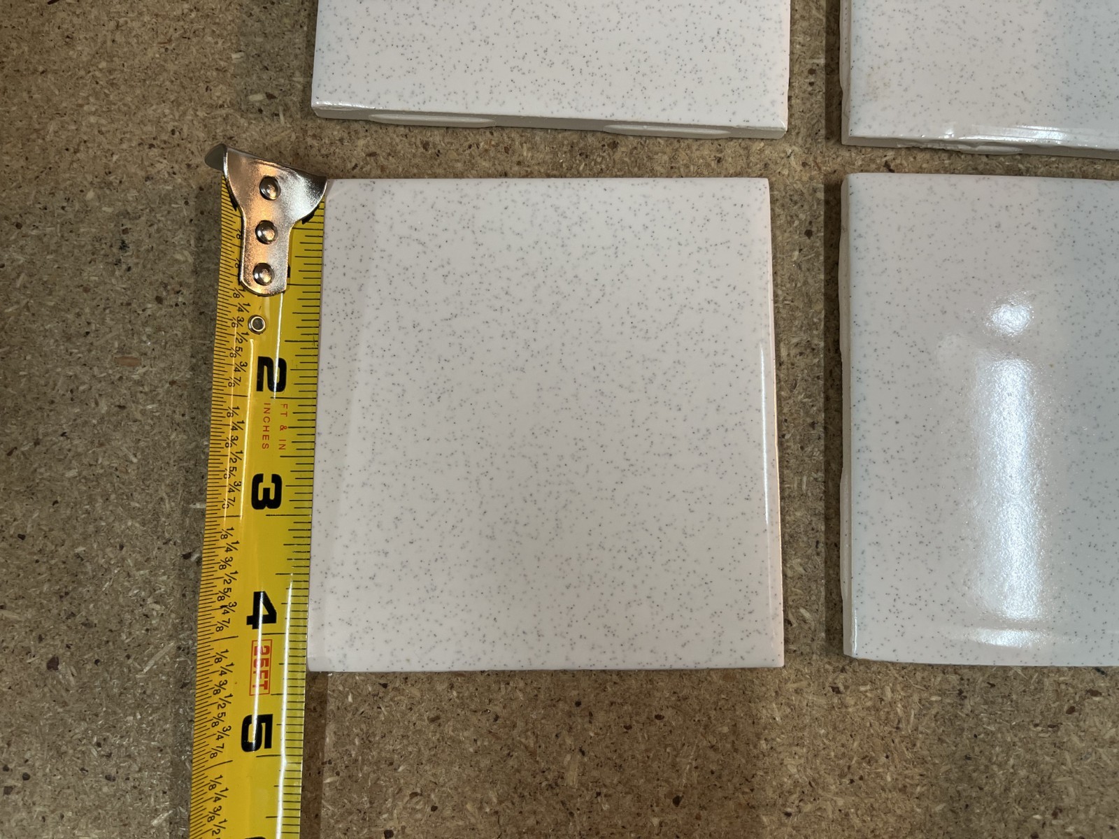 Lot Of 4 – Vintage Ceramic White W/ Gray Flecks Specks TileCrest Tile 4 1/4″
