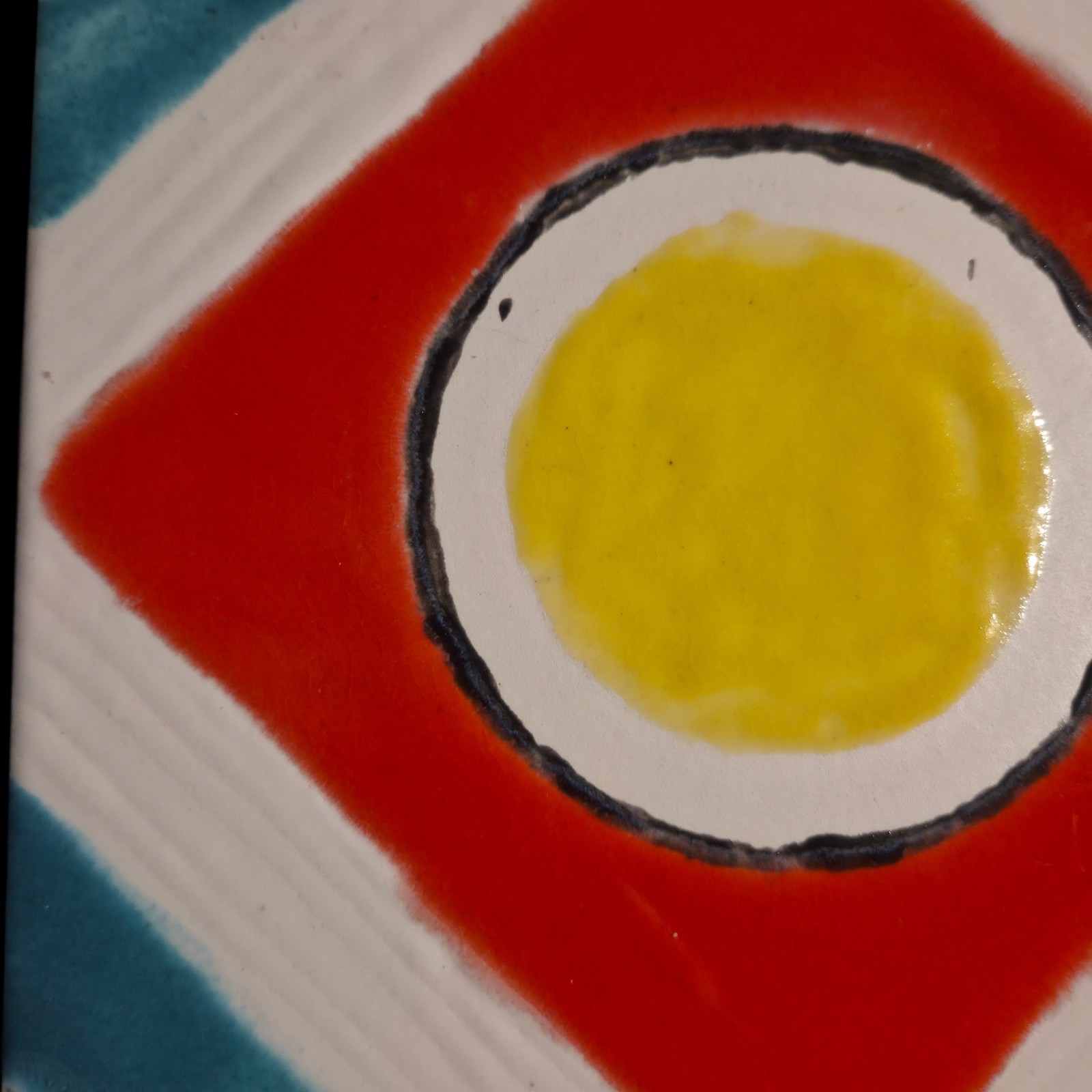 Decorative Ceramic Tile8x8Wall Art Trivet Abstract Design Yellow Red Turquoise