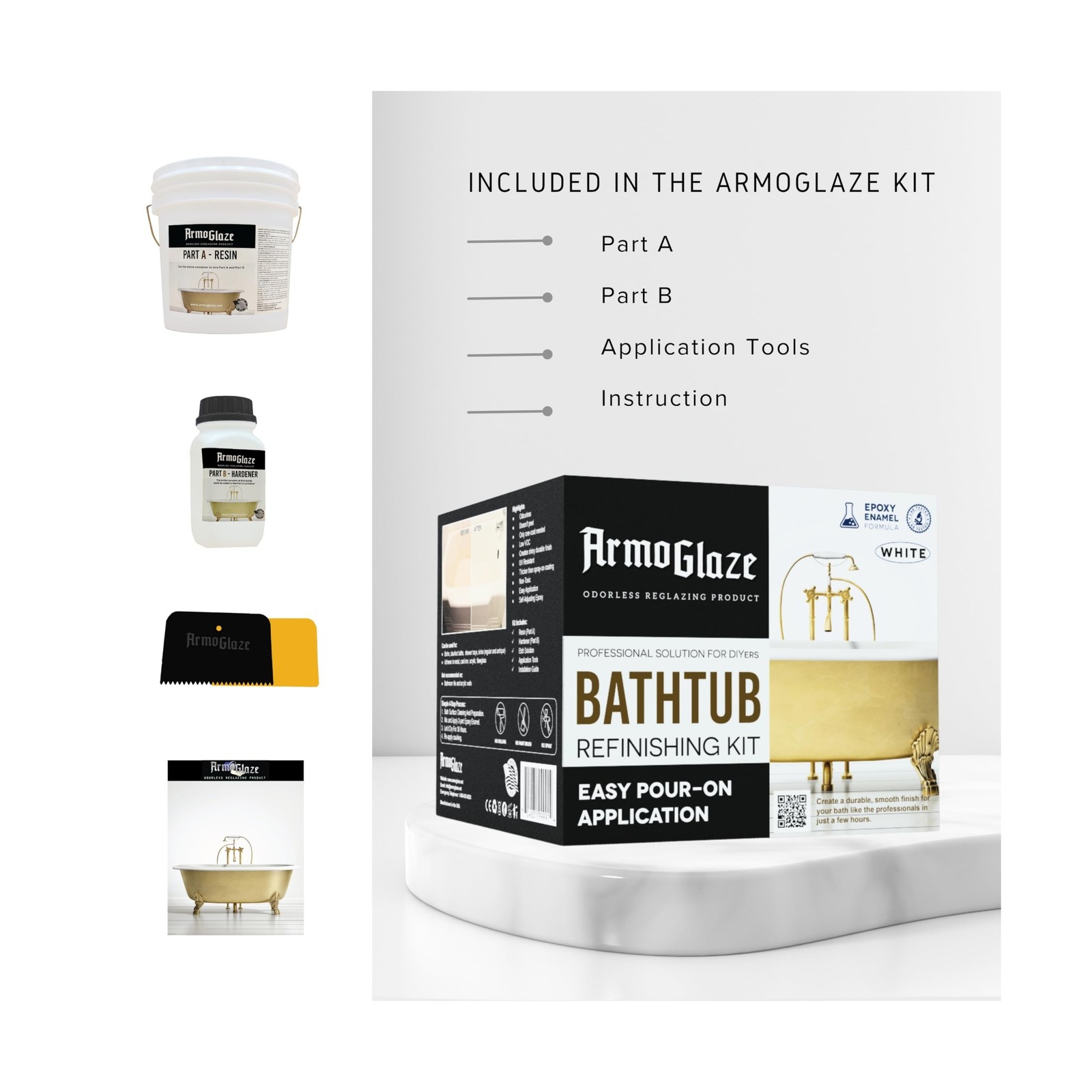Odorless Bathtub Refinishing Kit – Durable, Self-Leveling Epoxy for DIY Re