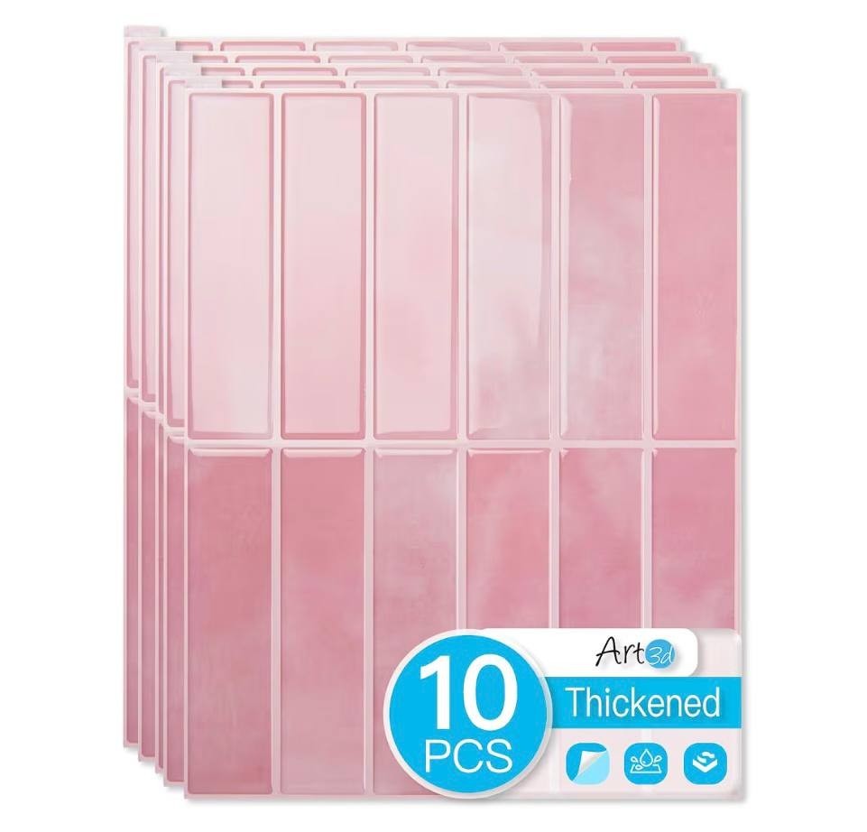 Art3d Peel And Stick Pvc Backsplash Wall Tiles Pink Marble 10 Pack 11.4×9