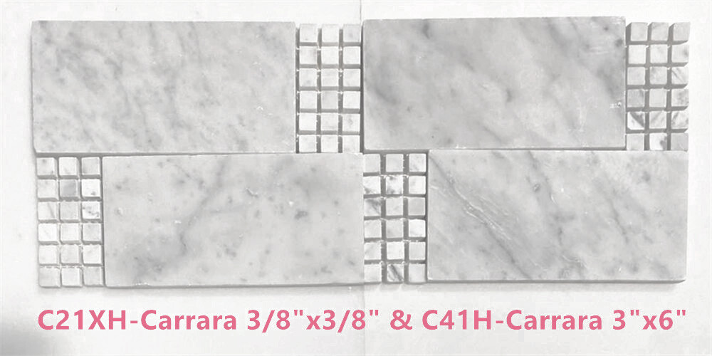 C21XH Carrara White Marble 3/8″ Grid Square Mosaic Tile Honed Bianco Venato