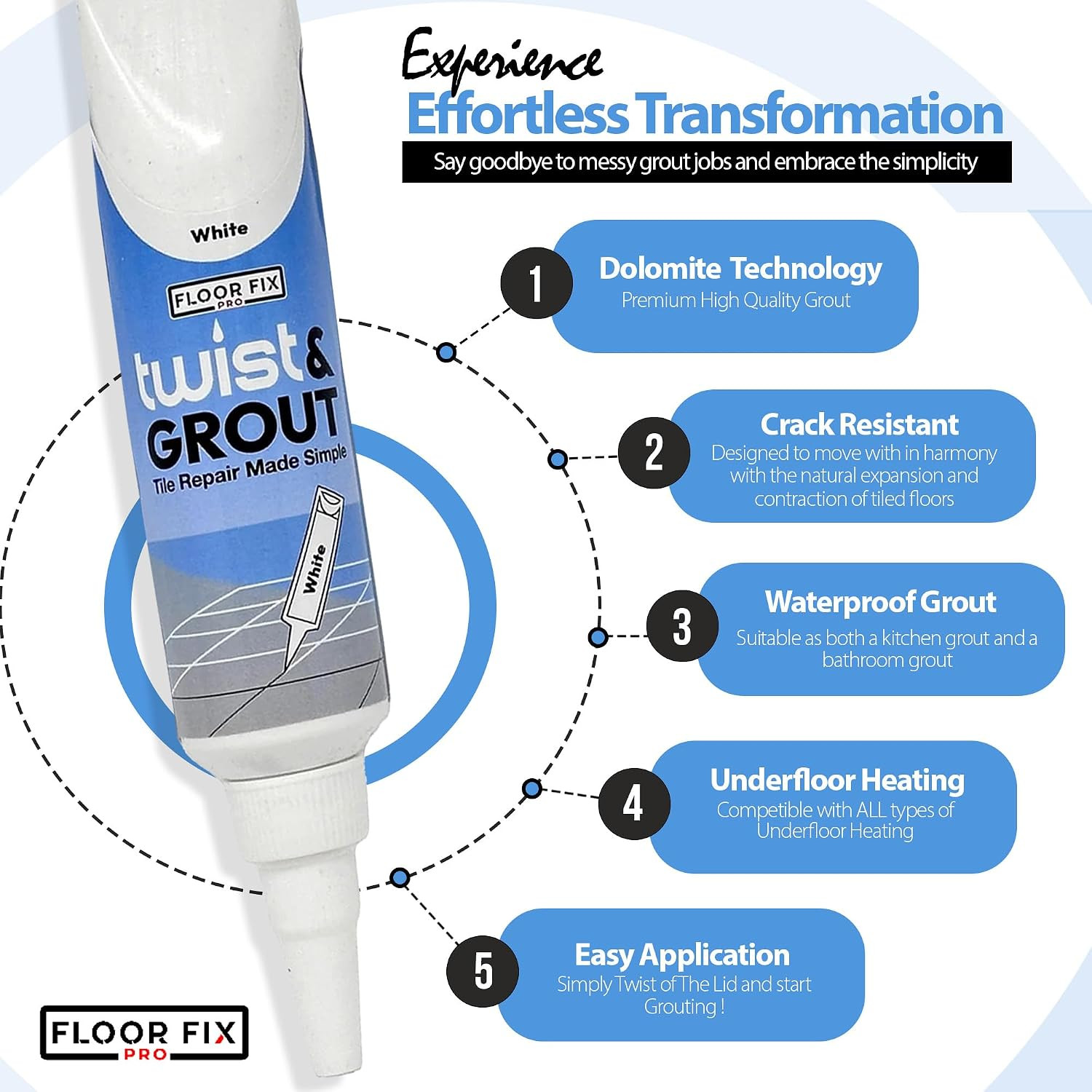 Floor-Fix Pro Repair Kit – Premixed Waterproof Grout Repair & Grout Paint Pe…