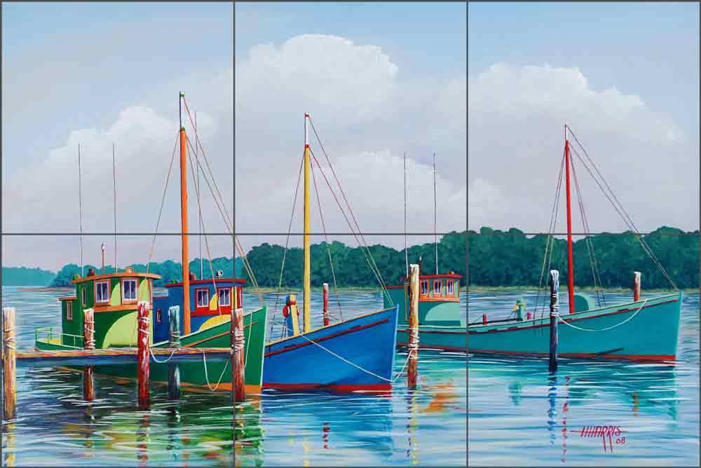 Boat Tile Backsplash Harris Nautical Trawler Art Ceramic Mural POV-HHA013