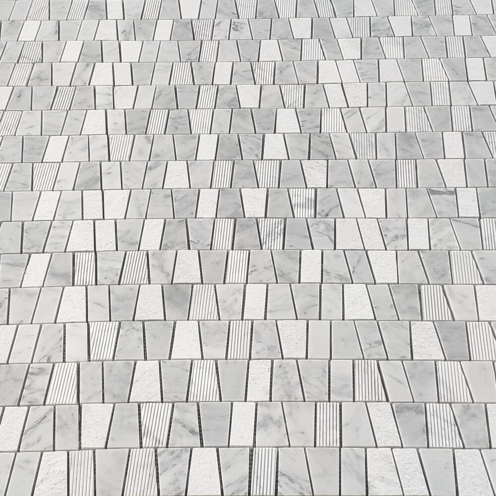 C2AXM Carrara White Marble Trapezoid Tile Multi Finished Honed Bushed Gooved