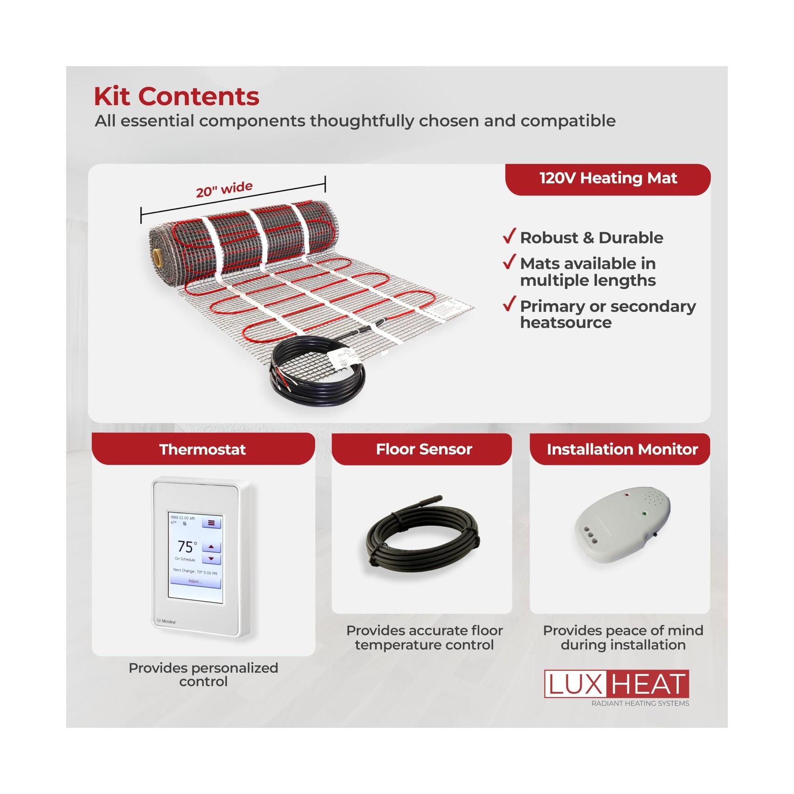 LuxHeat 30sqft Floor Heating Mat Kit – 120v Electric Radiant Heat Floor Ma