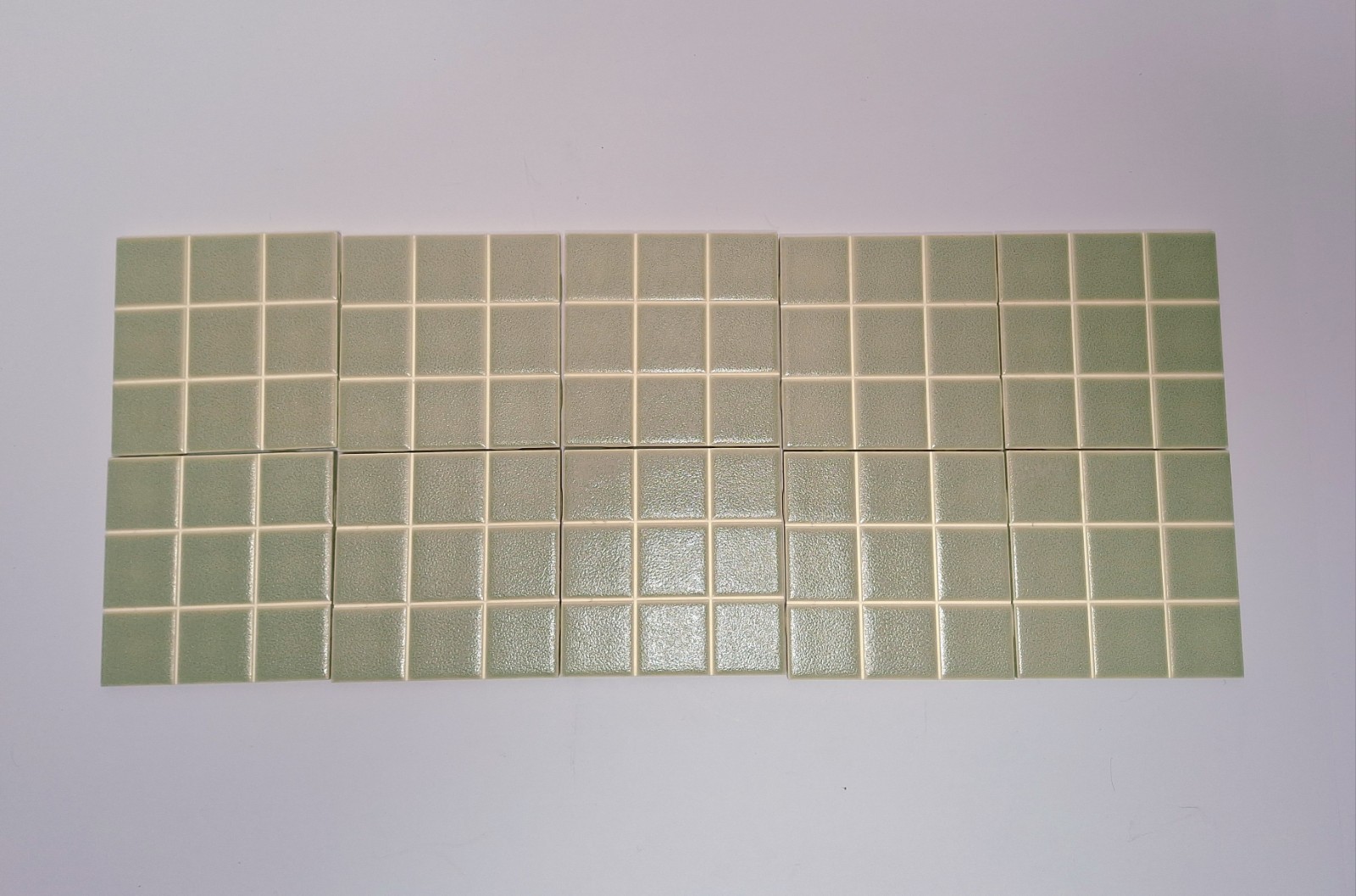 10 VTG American Olean 4-1/4″ Scored 9ths Tile Crystalline Avocado Green #377 NOS