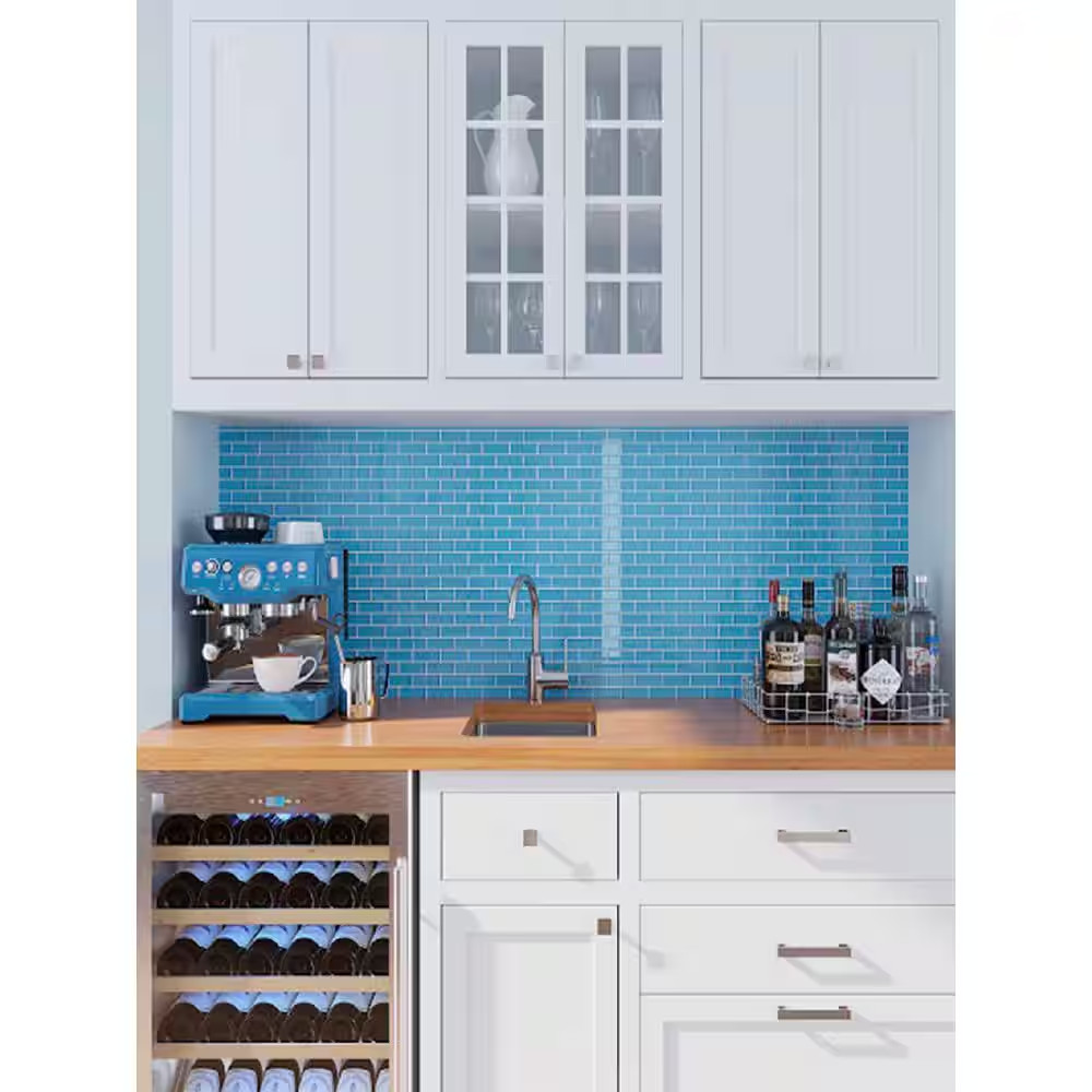 Light Blue 11.9 In. X 11.9 In. Polished Glass Mosaic Tile (4.92 Sq. Ft./Case)