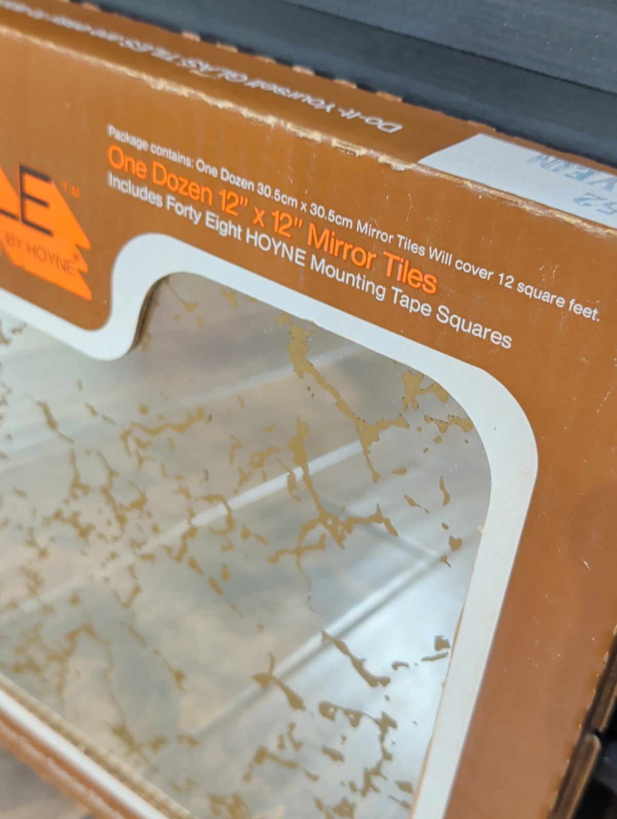 Hoyne Glas-Tile Box of 12 12″x 12 Gold Vein Marble Mirror Tiles 70’s NOS Vintage