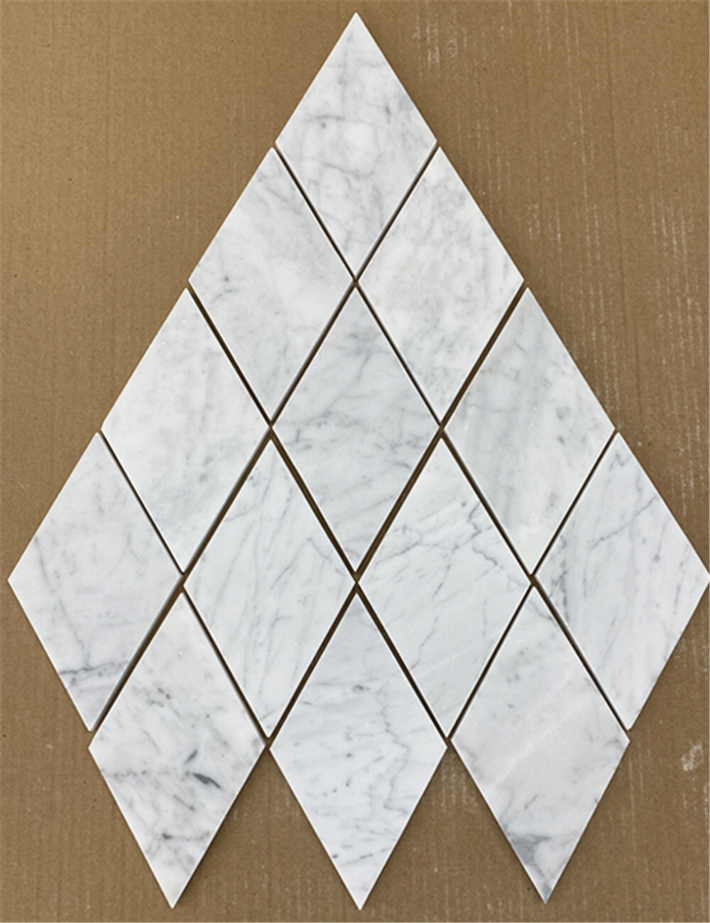 C56H Carrara Marble Diamond Tile Honed 4×8 Rhomboid Venato Carrera