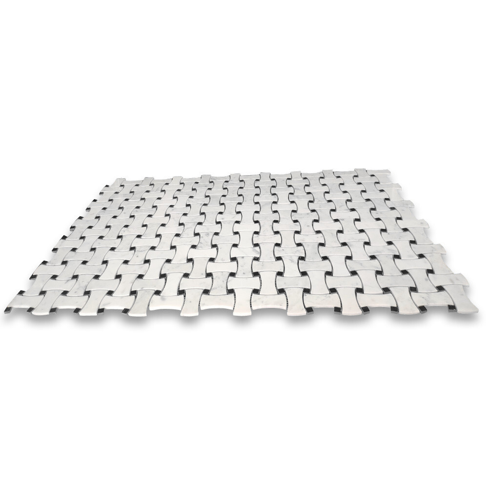 C67L1XP Carrara Venato Marble Big DogBone Basketweave Mosaic Tile Polished