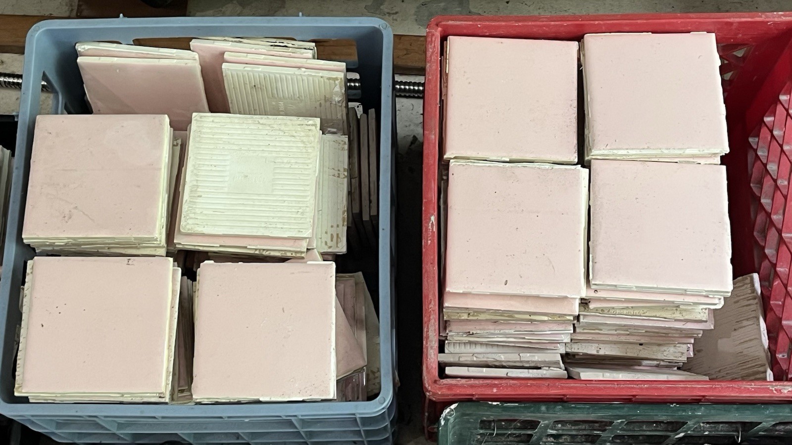 Vtg Lot 100’s-PINK Mosaic Tile USA Company-4 3/8″ Square Ceramic-Reclaimed-Ohio