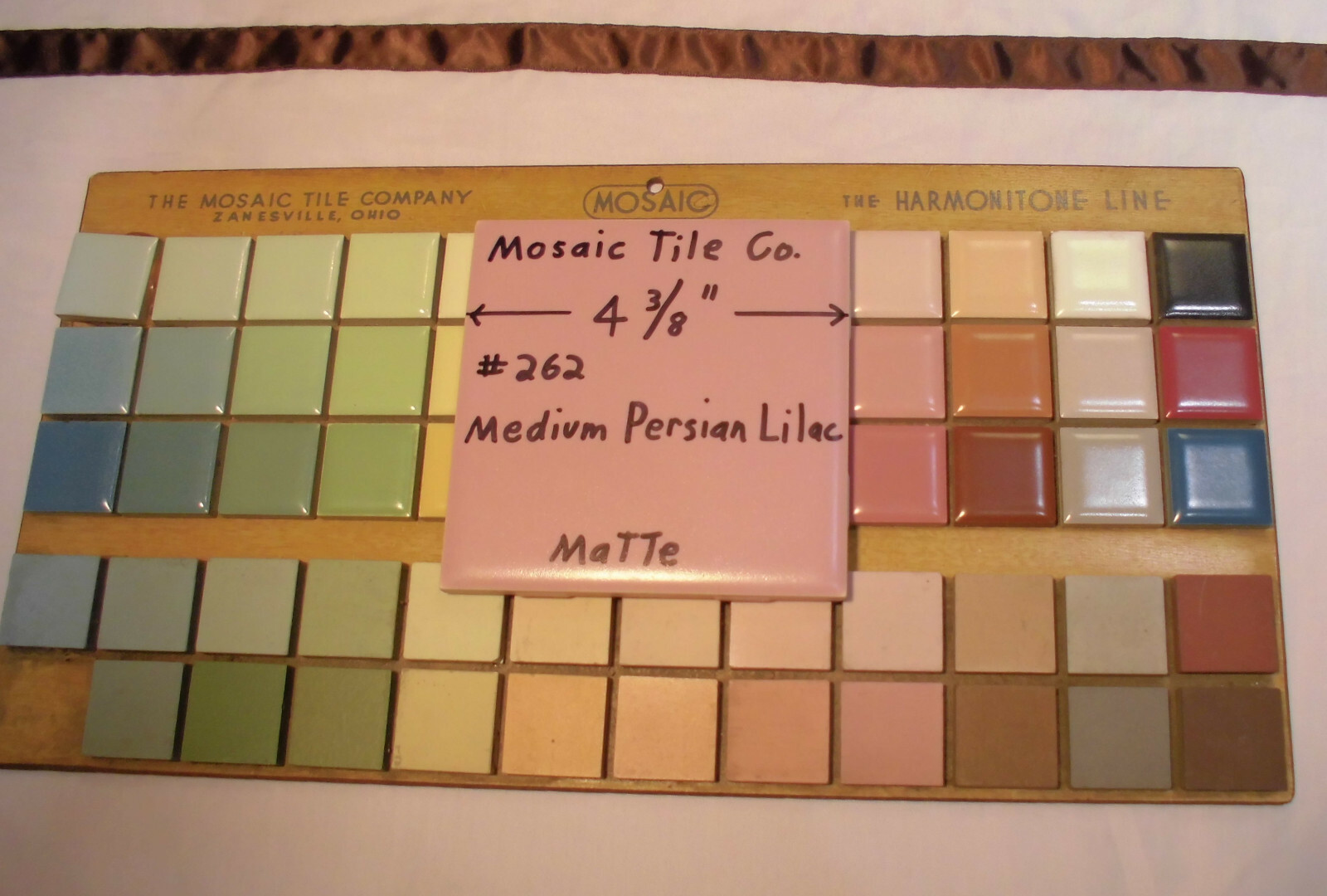 1 pc. *Medium Persian Lilac* Matte Ceramic Tile by Mosaic Co. 4-3/8″ Pinkest NOS