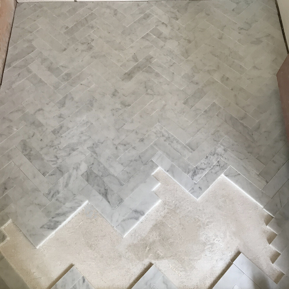 C7FXH Carrara White 1×4 Herringbone Marble Mosaic Tile Honed Venato Bianco
