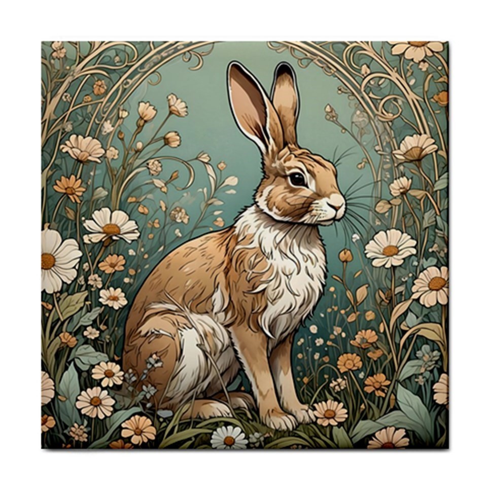 Ceramic Tile Rabbit 4 art nouveau 4.25×4.25, 6×6 or 8×8 inches Printed in US