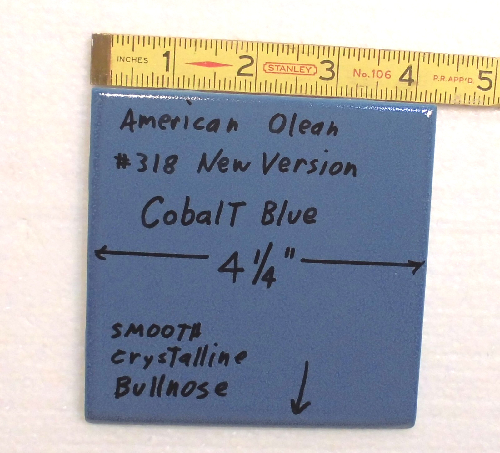 1 pc. Cobalt Blue #318: Crystalline Bullnose Ceramic Tile, 4-1/4″ American Olean