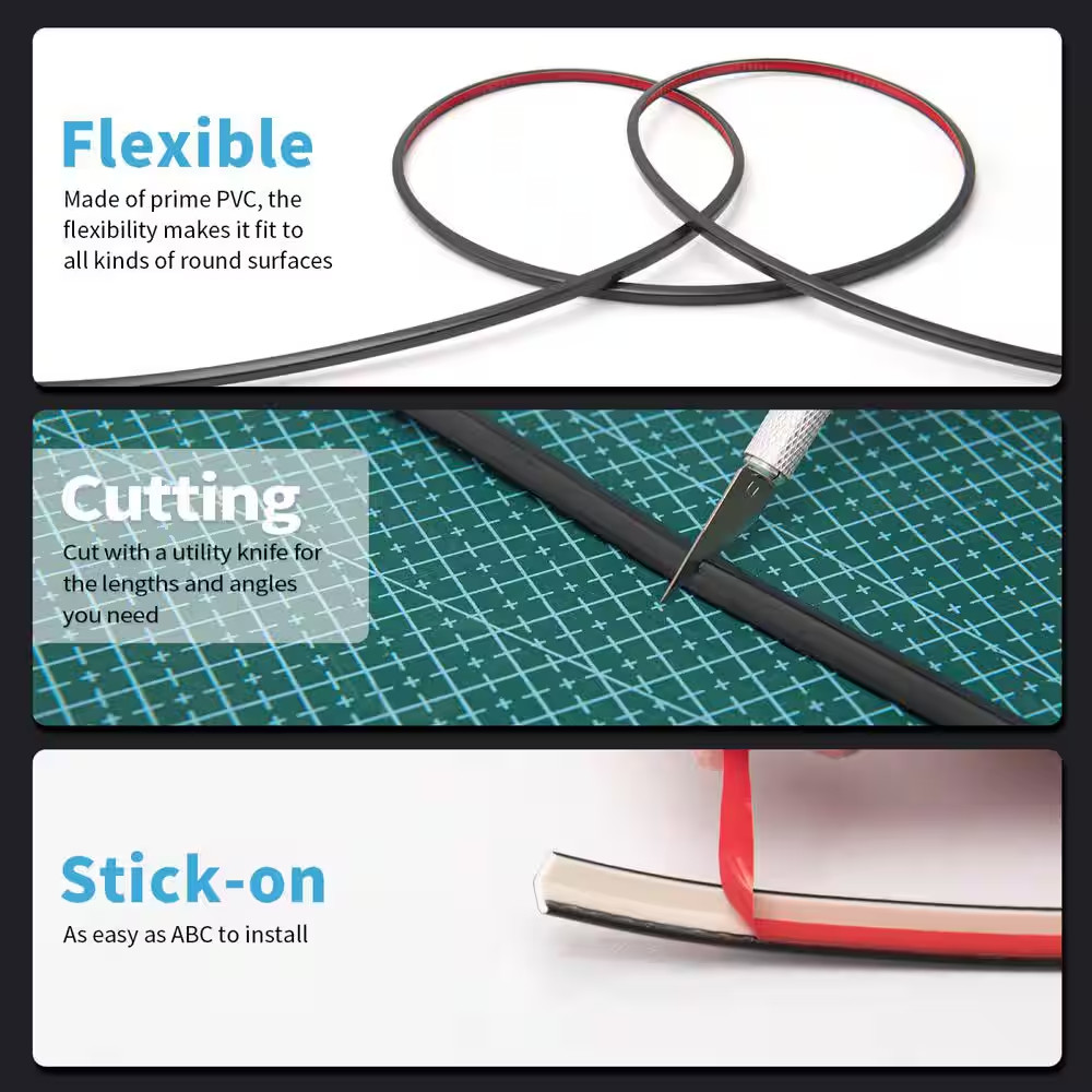 Black 20 Ft. L Glossy PVC Corner Trim Peel and Stick for Tile and Wall Edges