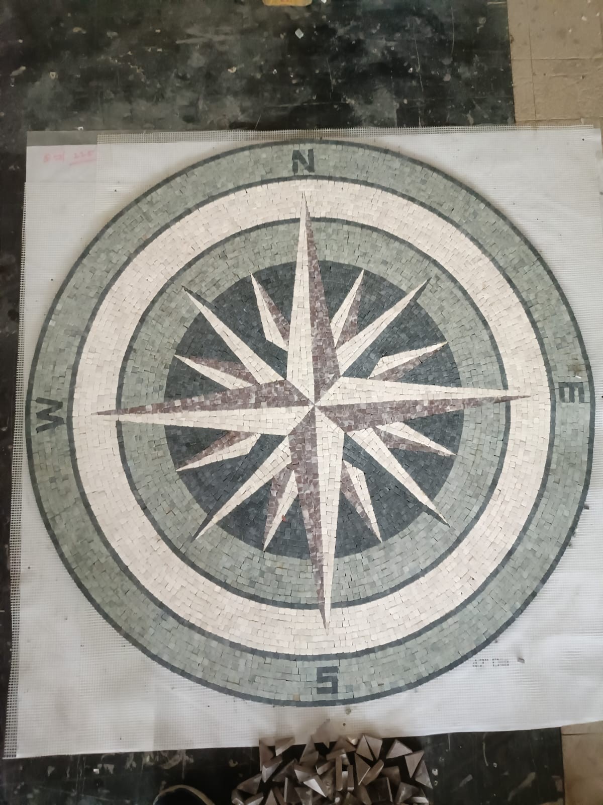 Marble Mosaic Round for Indoors and Outdoors, Compass Mosaic medallion