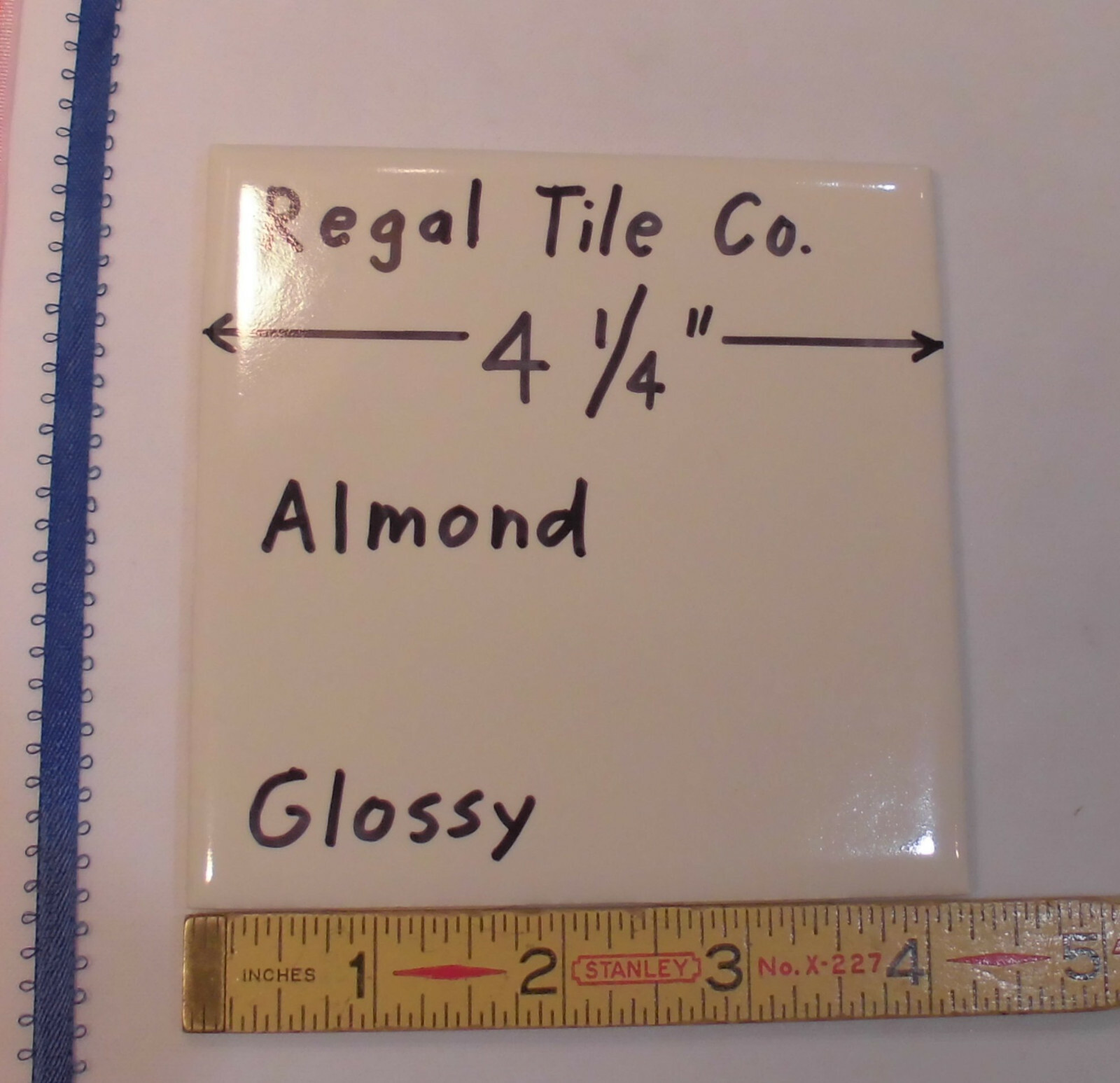 1 pc. Glossy Ceramic Tile *Light Almond* 4-1/4″ by Regal Co. New Stock, USA