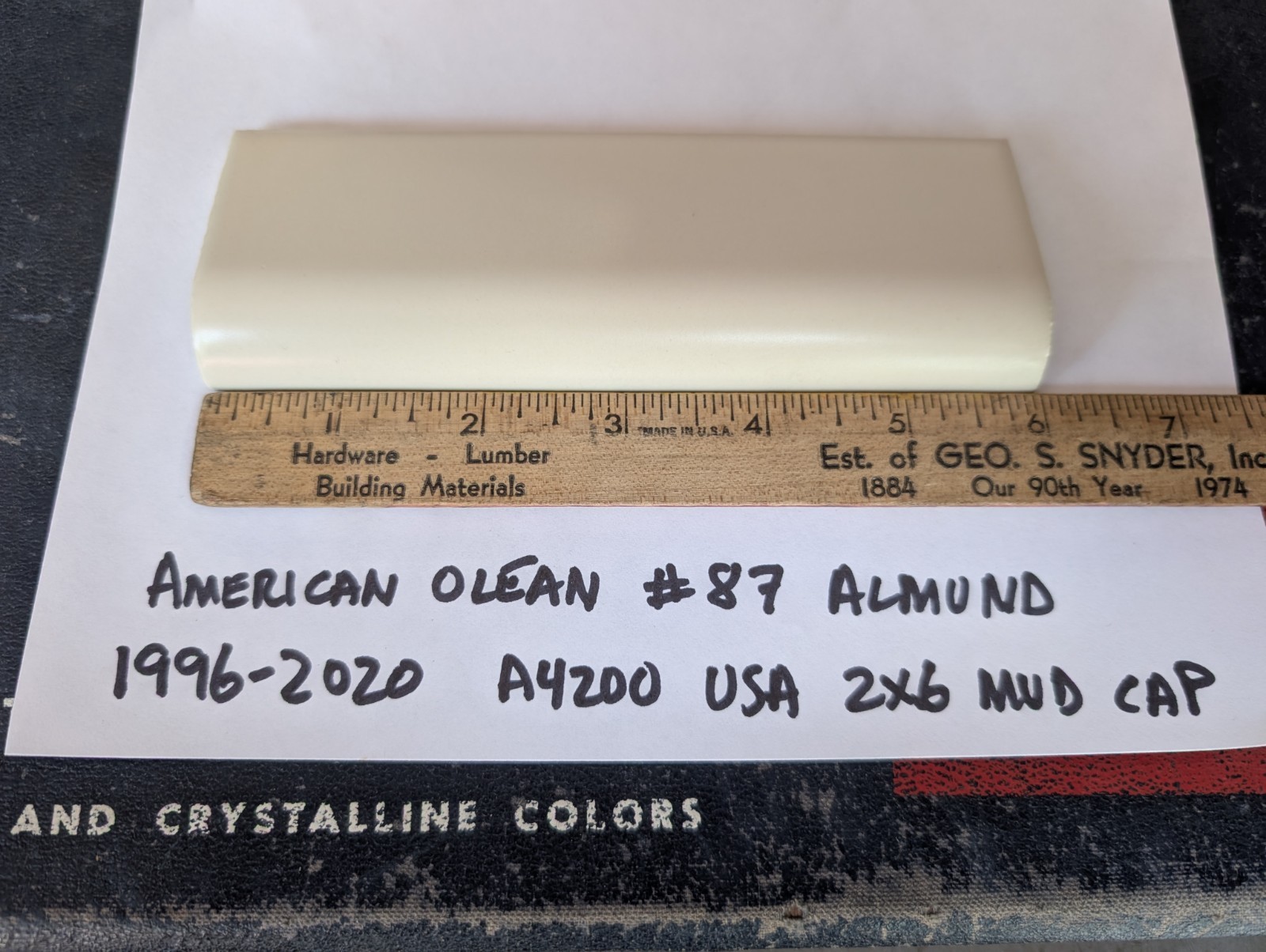2 pc American Olean Ceramic Tile Mud Cap 2×6 Bullnose A4200 Matte Almond #87 USA