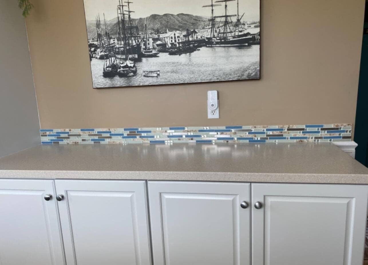 Beach Style Seashell Mosaic Tile Blue Cream White Backsplash 5 Sheets