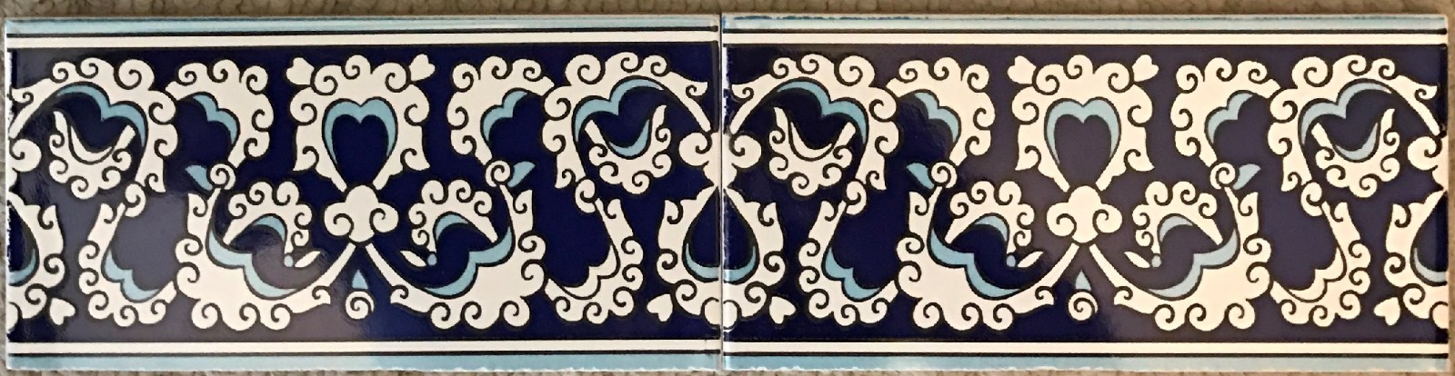 Defective Set of 40 Blue 4″x8″ Turkish Ottoman Iznik Pattern Ceramic Tile BORDER