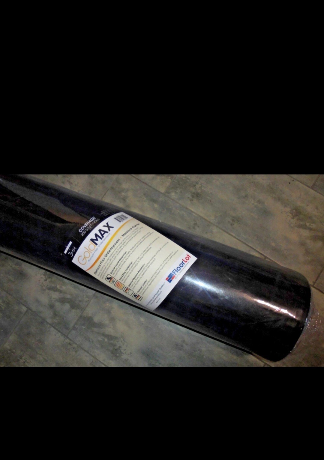 GoldMax Premium Floor Underlayment – 200 sqft Roll – 3mm Thick – with Moist. Bar