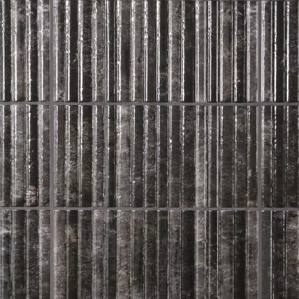 Mawr Black 5.9 In. X 11.81 In. Polished Fluted Ceramic Wall Tile (9.68 Sq. Ft./C
