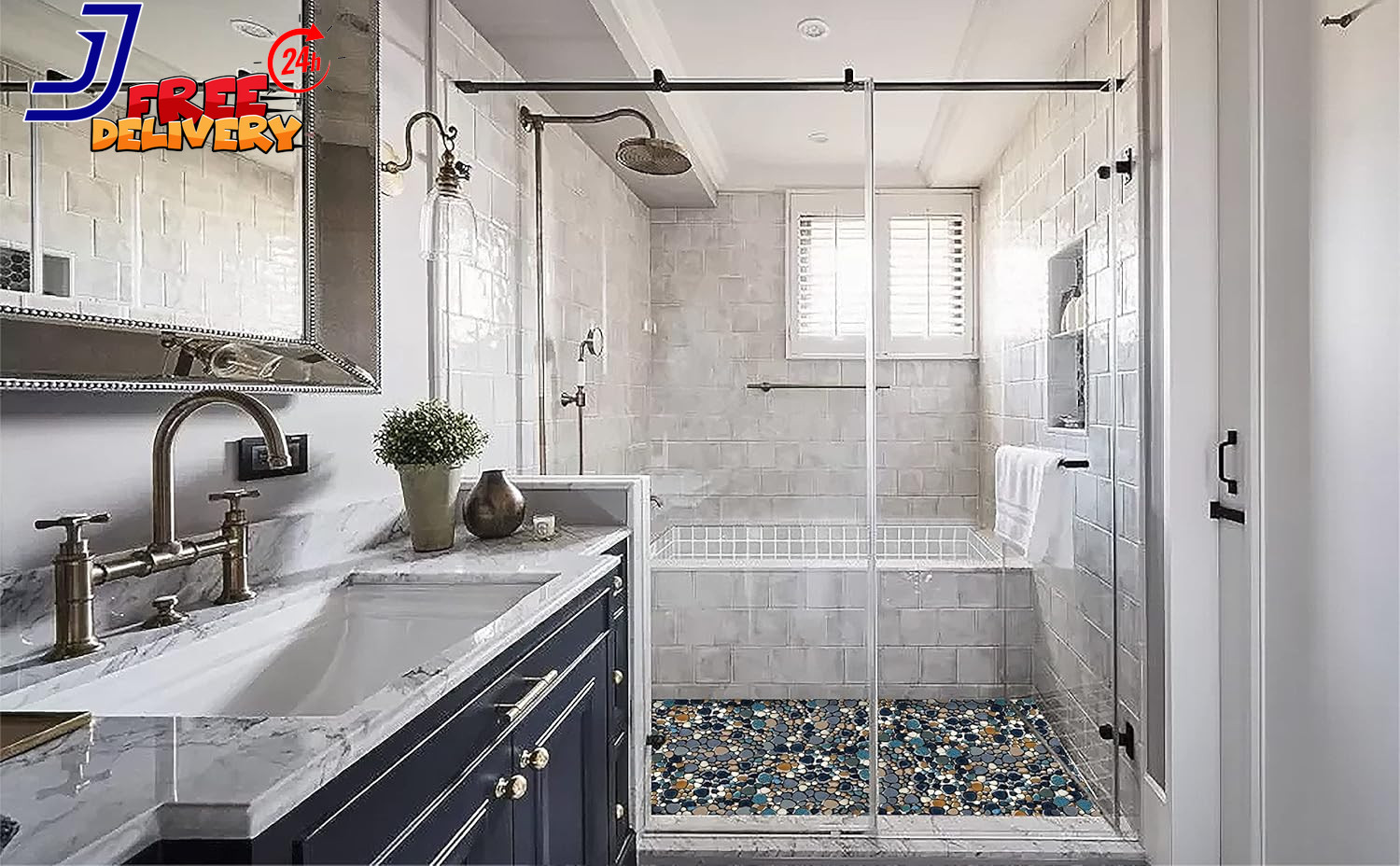 Pebble Tile for Shower Floor Aqua Cobalt Blue Mosaic Backsplash Tiles (5 Sheets)