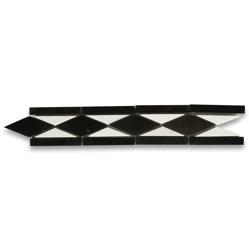 B0007P Marble Mosaic Border Listello Accent Tile Classic Nero 3×7.9 Polished