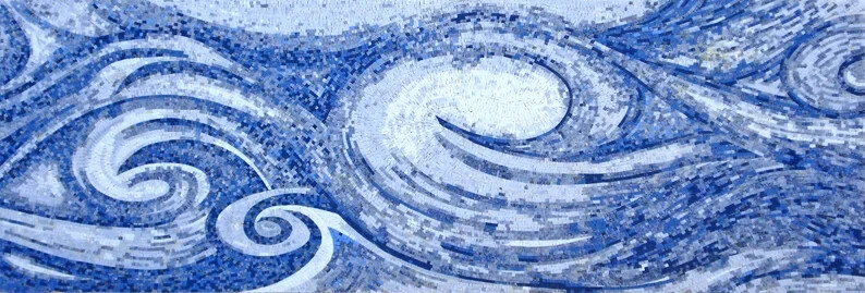 OCEAN MOSAIC TILES | Sea View Blue Waves Artwork Tiles For Living Room Walls