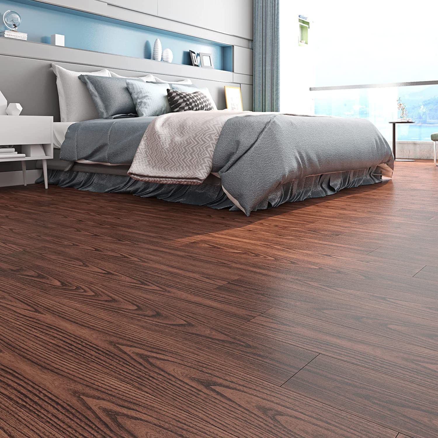 FunStick 6″x36″ Brown Wood Peel and Stick Floor Tile Waterproof Walnut Wood Viny