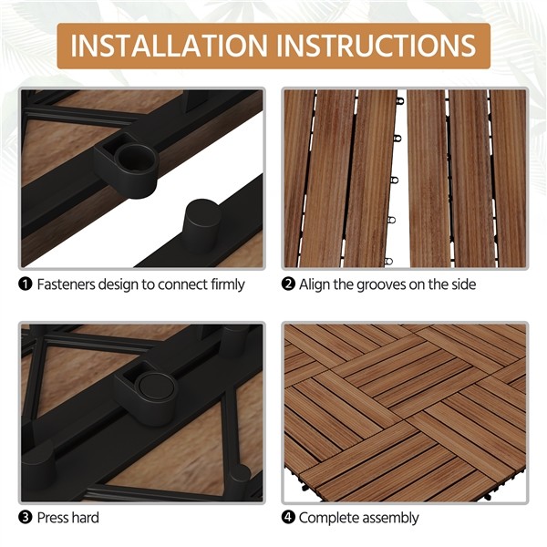 27pcs Wooden Patio Tiles Interlocking Flooring Deck Tile Outdoor Pathway 12×12”
