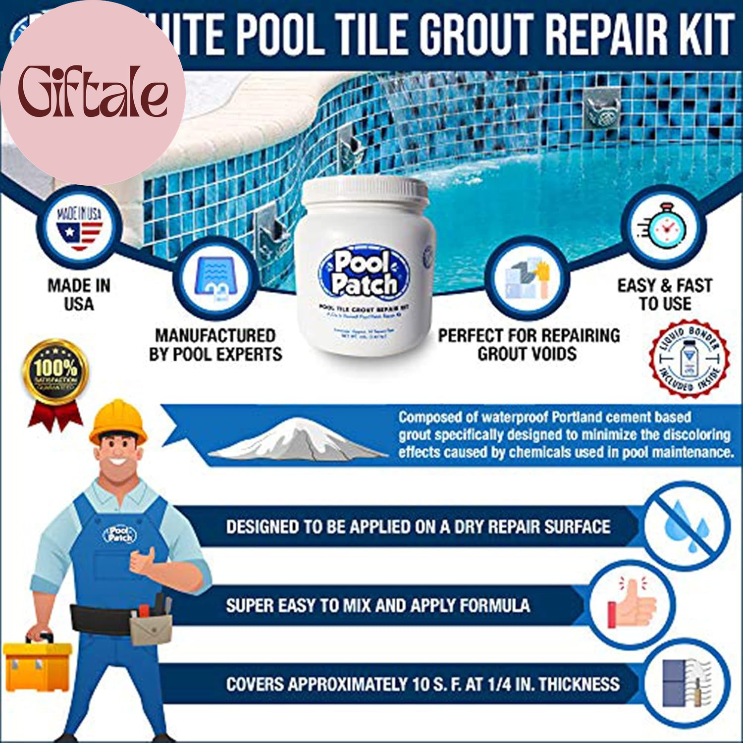White Pool Tile Grout Repair Kit, 3-Pound, White