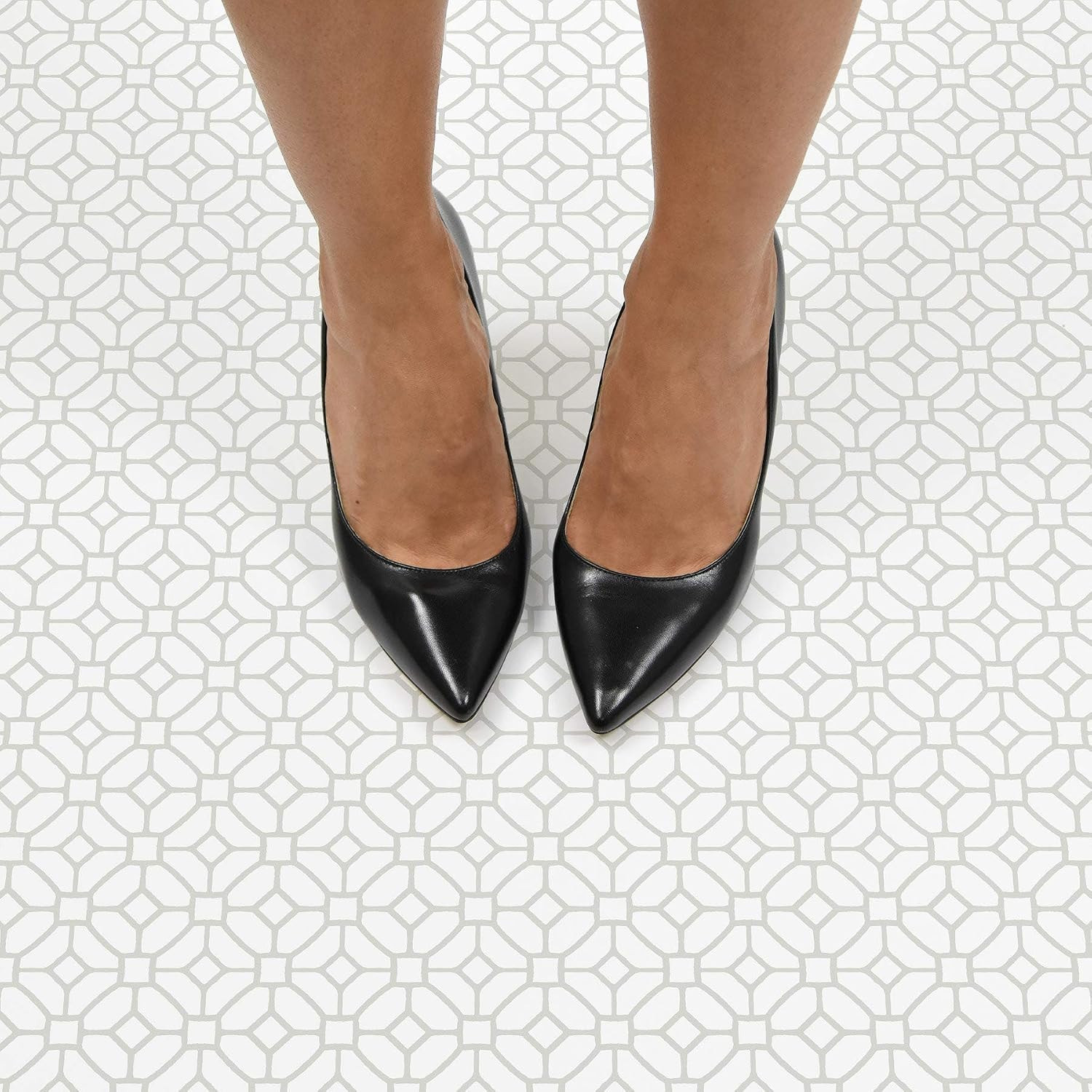 Lattice Peel and Stick Floor Tiles, White and Off-White, Geometric