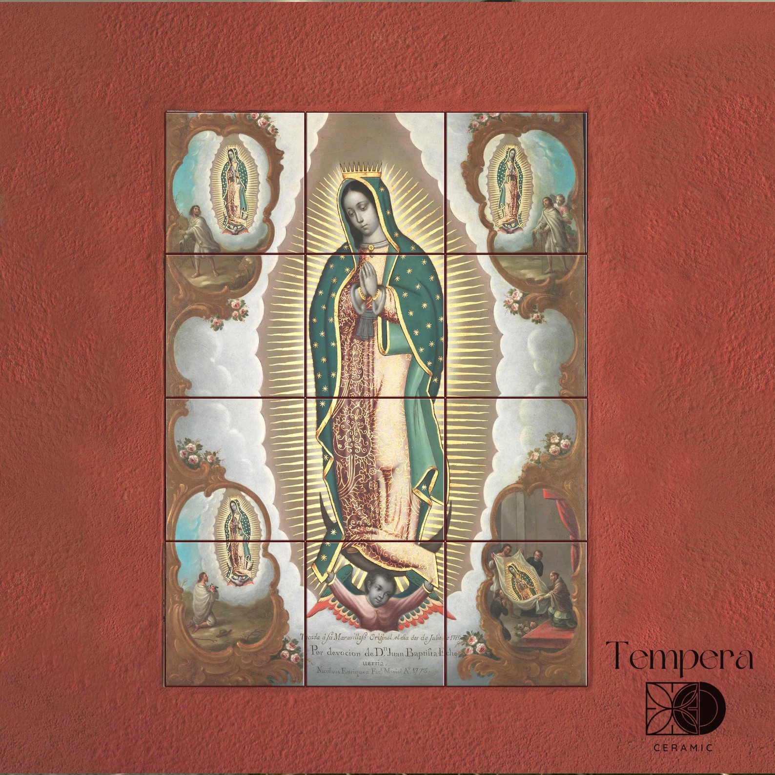 Virgin of Guadalupe Tiles Mural, Sacred Mexican Icon tile mosaic, Religious icon