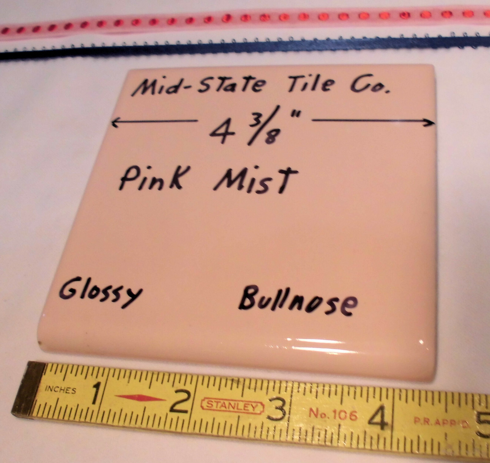 1 pc. Pink Mist – Peachy: Glossy Surface Bullnose Tile: 4-3/8″ Mid-State Co.