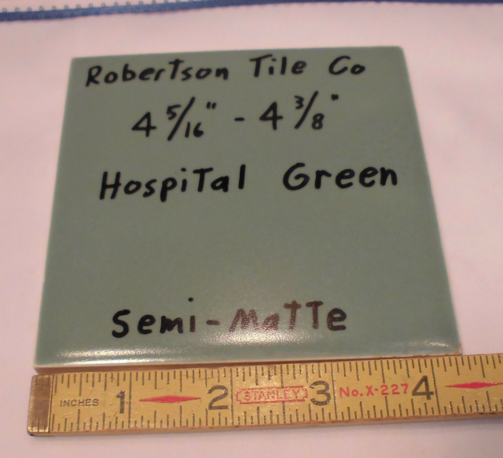 1 pc. Vintage Ceramic Tile *Hospital Green* 4-5/16″- 4-3/8″ by Robertson Co. NOS