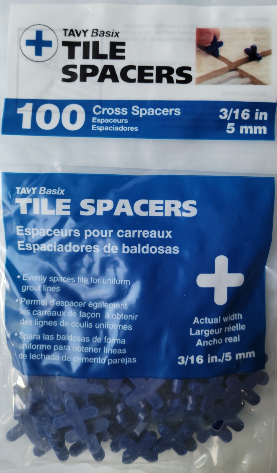 6x Tavy Basix 100 Pack Cross Tile Spacers 3/16in 5mm – Blue Total 600