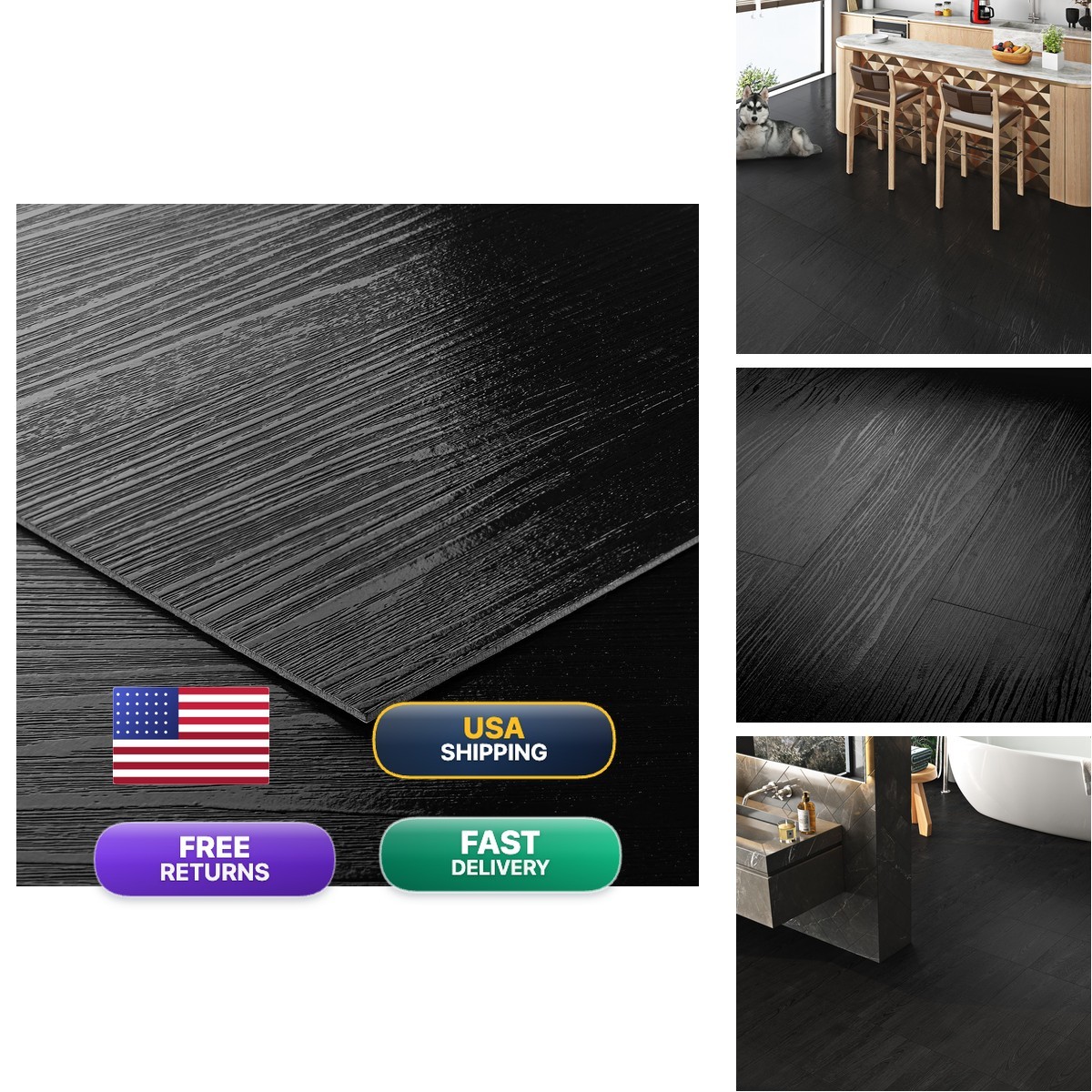 Livelynine Black Peel and Stick Floor Tile 32-Sheet 12×12 Vinyl Waterproof
