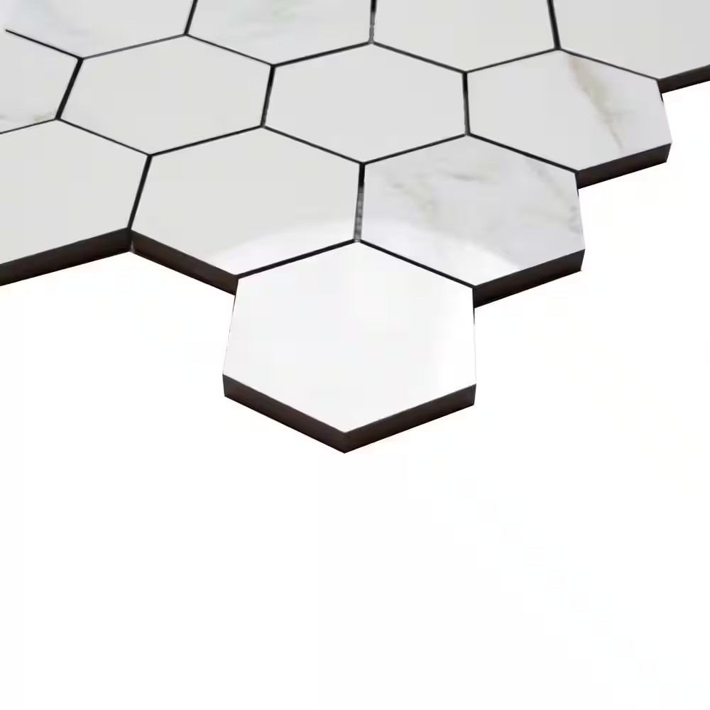 Carrara 12 In. X 12 In. Polished Porcelain Mesh-Mounted Mosaic Floor and Wall Ti
