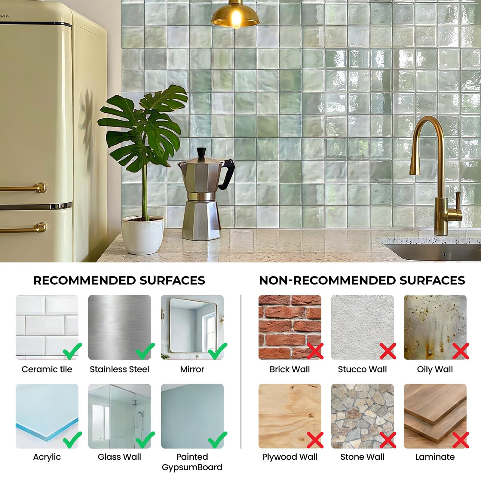 5 Pcs Peel and Stick Backsplash,3D Adhesive Wall Tiles-Spring Moss