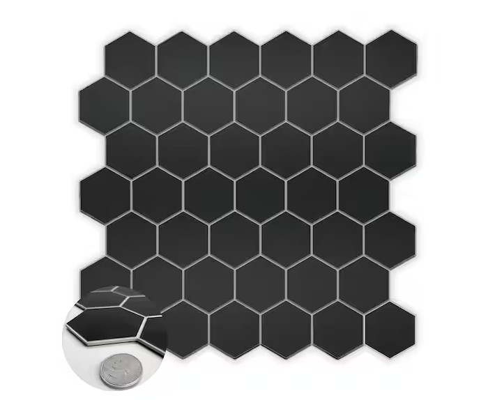 Hexagon 12 in. x 12.2 in. Black SPC Peel and Stick Backsplash Wall Tile (10 PK)