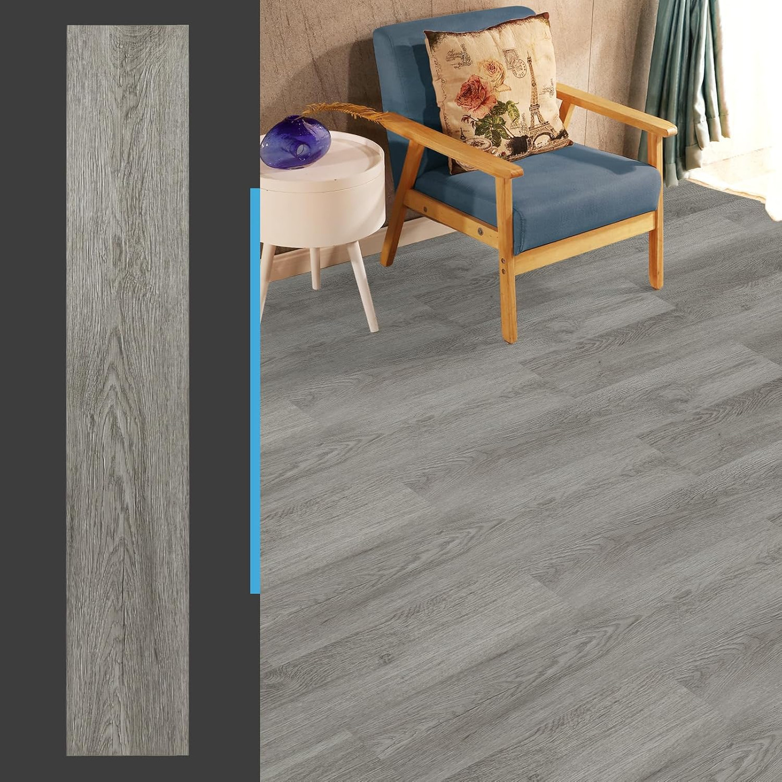 Vinyl Wood Plank Floor Tile 36 Pack 54 Sq Ft Deep Gray Rigid Self Adhesive