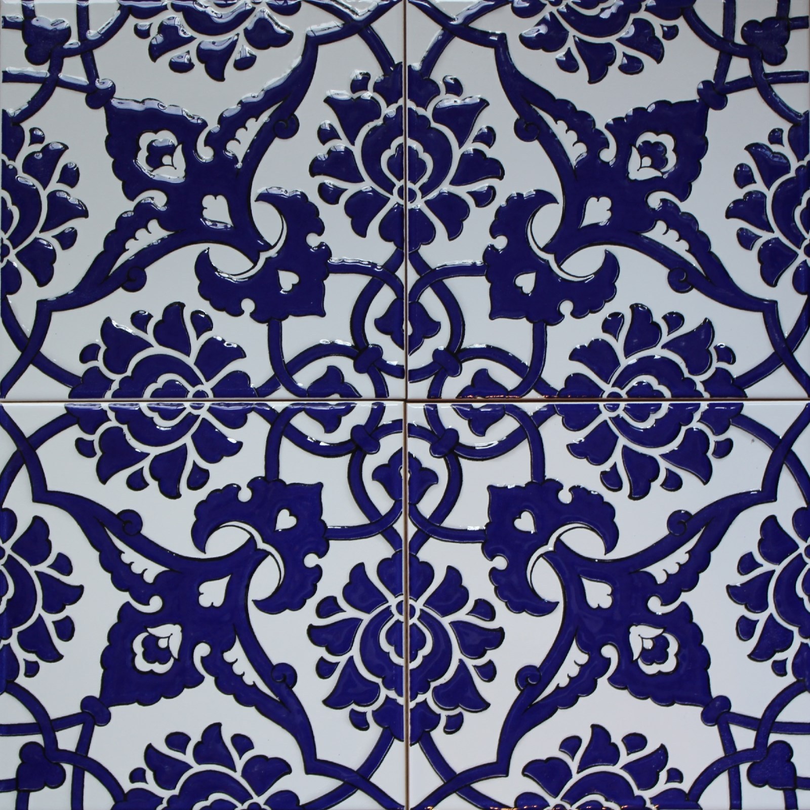 Cobalt Blue 16″x16″ Turkish Ottoman Iznik Floral Pattern Ceramic Tile Set