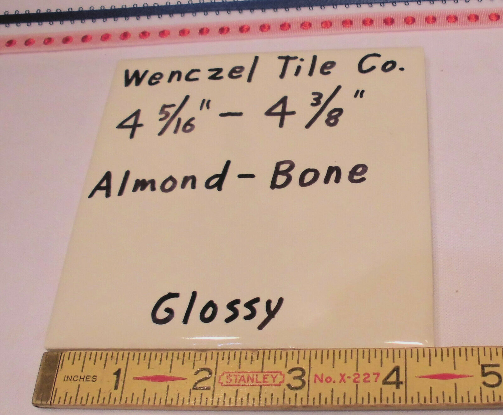1 pc. *Almond – Bone* Glossy Ceramic Tile by Wenczel Tile Co. 4-5/16″- 4-3/8″